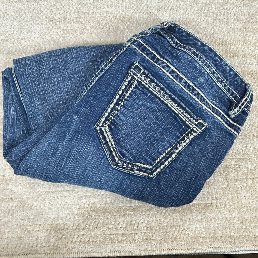 Maurices Women Y2K Grunge Distressed Skinny Jeans Dark Wash Blue 3/4 27.5x31